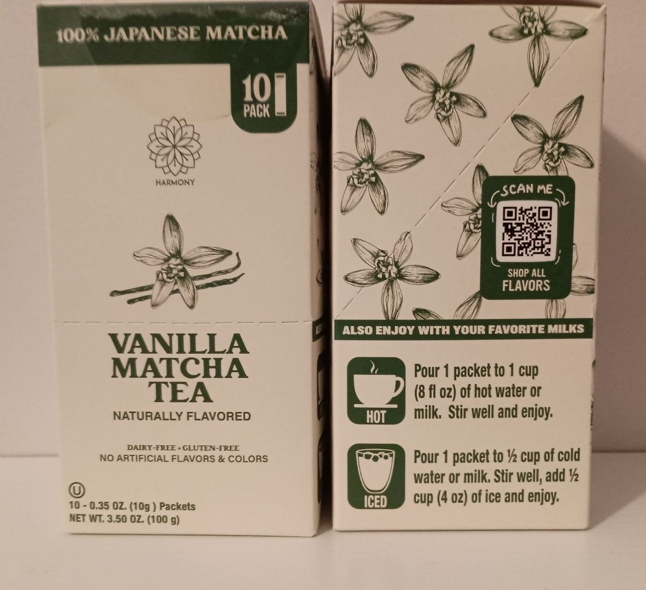 20 Harmony Matcha Vanilla Japanese Matcha, Sweetened w/ Organic Sugar On-the Go