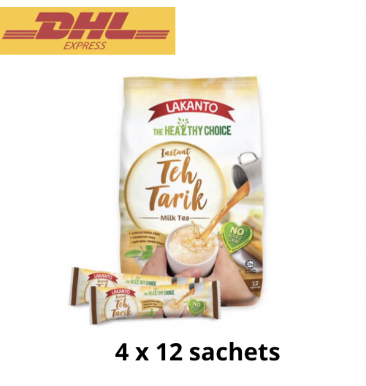 LAKANTO 3-in-1 Instant Milk Tea (12 sachets x 35g) – LOW CALORIE & SUGAR x4