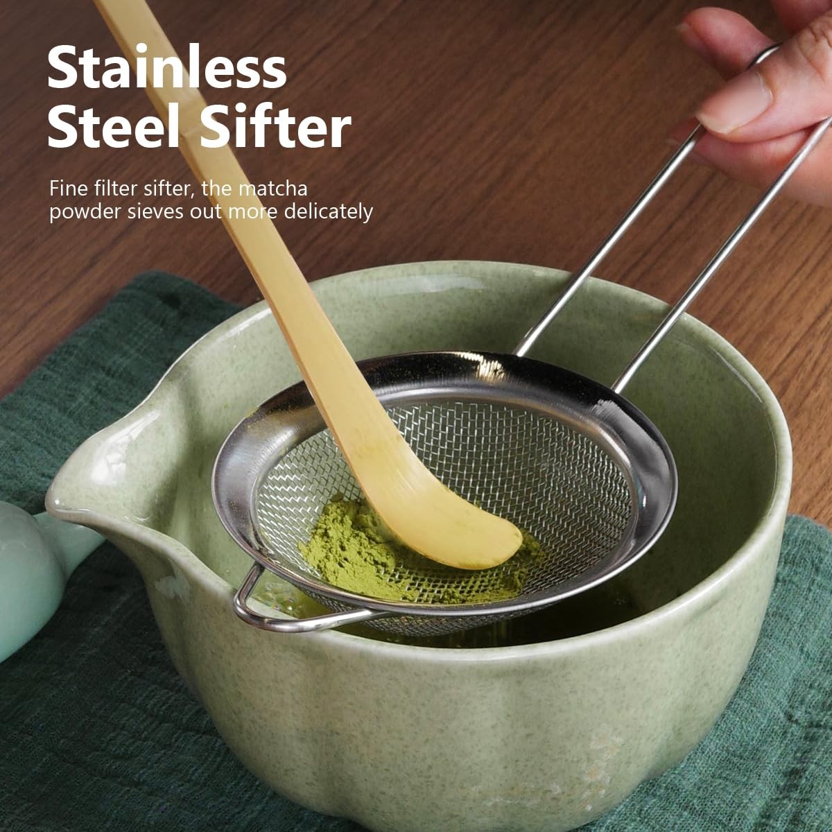 Matcha Whisk Set 7pc Bowl with Spout Tea Kit Sifter Towel Gift Set