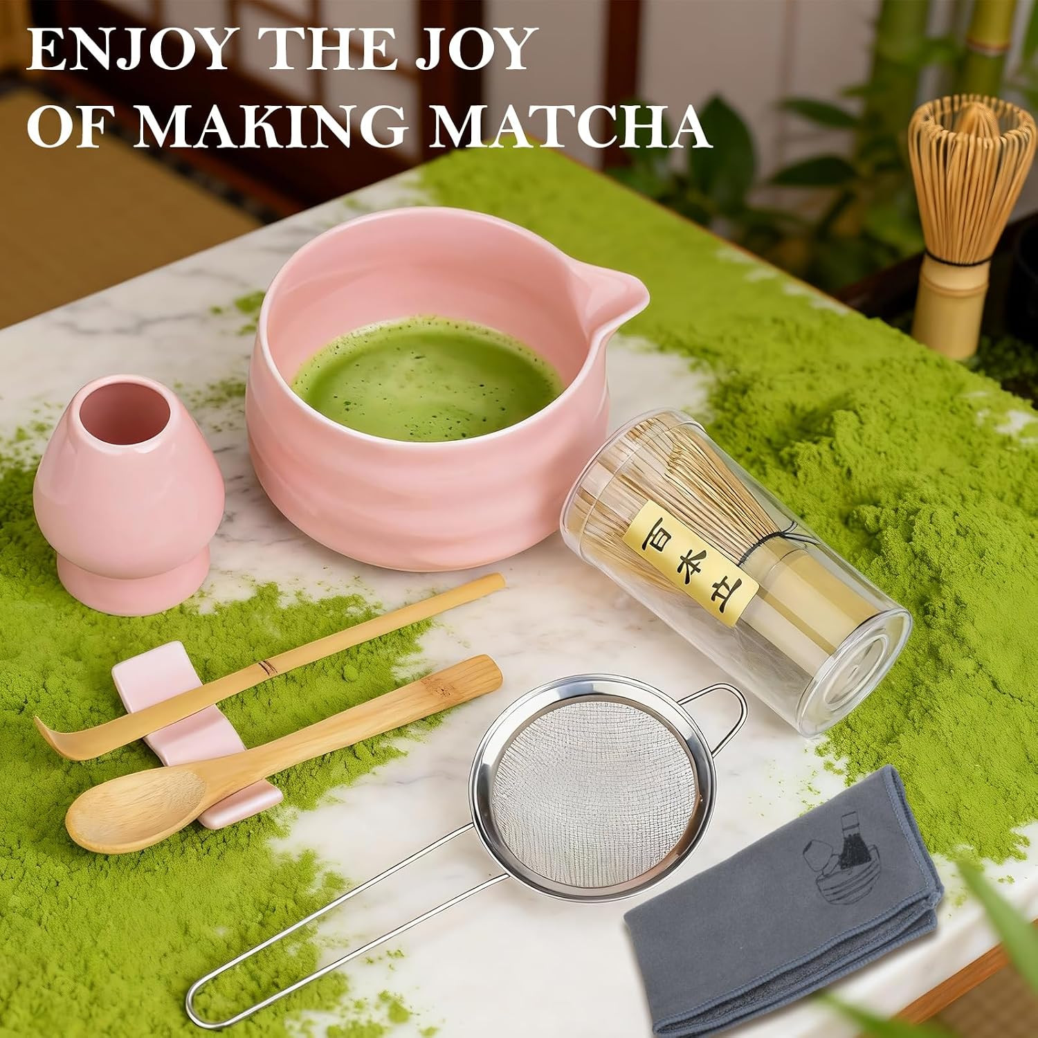 Matcha Whisk Set 8 Pcs Matcha Kit Ceramic Matcha Set Includes Matcha Whisk