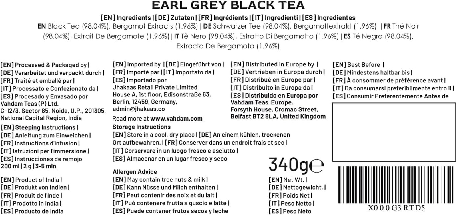 , Earl Grey Tea Loose Leaf 170+ Cups (340G/12Oz) Citrusy & Delicious Black Tea B