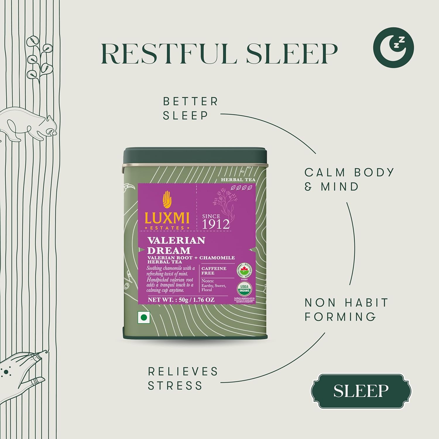 Estates – Valerian Dream – Organic Valerian Root Tea for Sleep – Loose Leaf – 50