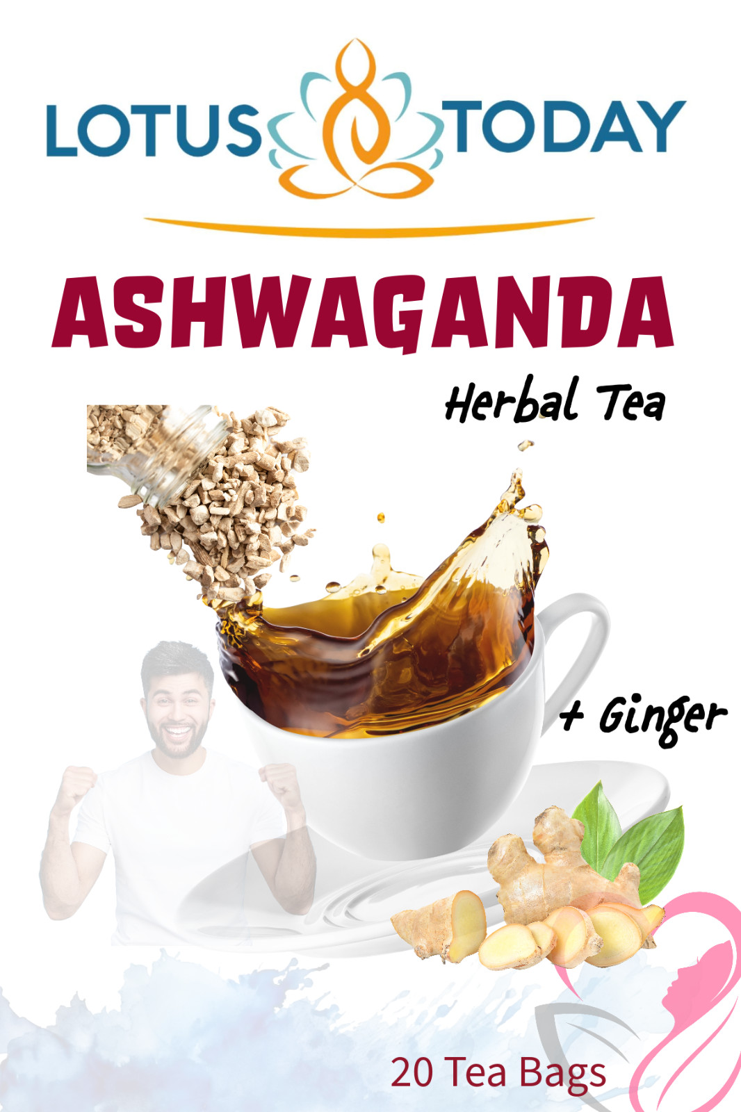 Lotustoday All Natural Ashwagandha Herbal Tea 20 Tea Bags Indian Ginseng