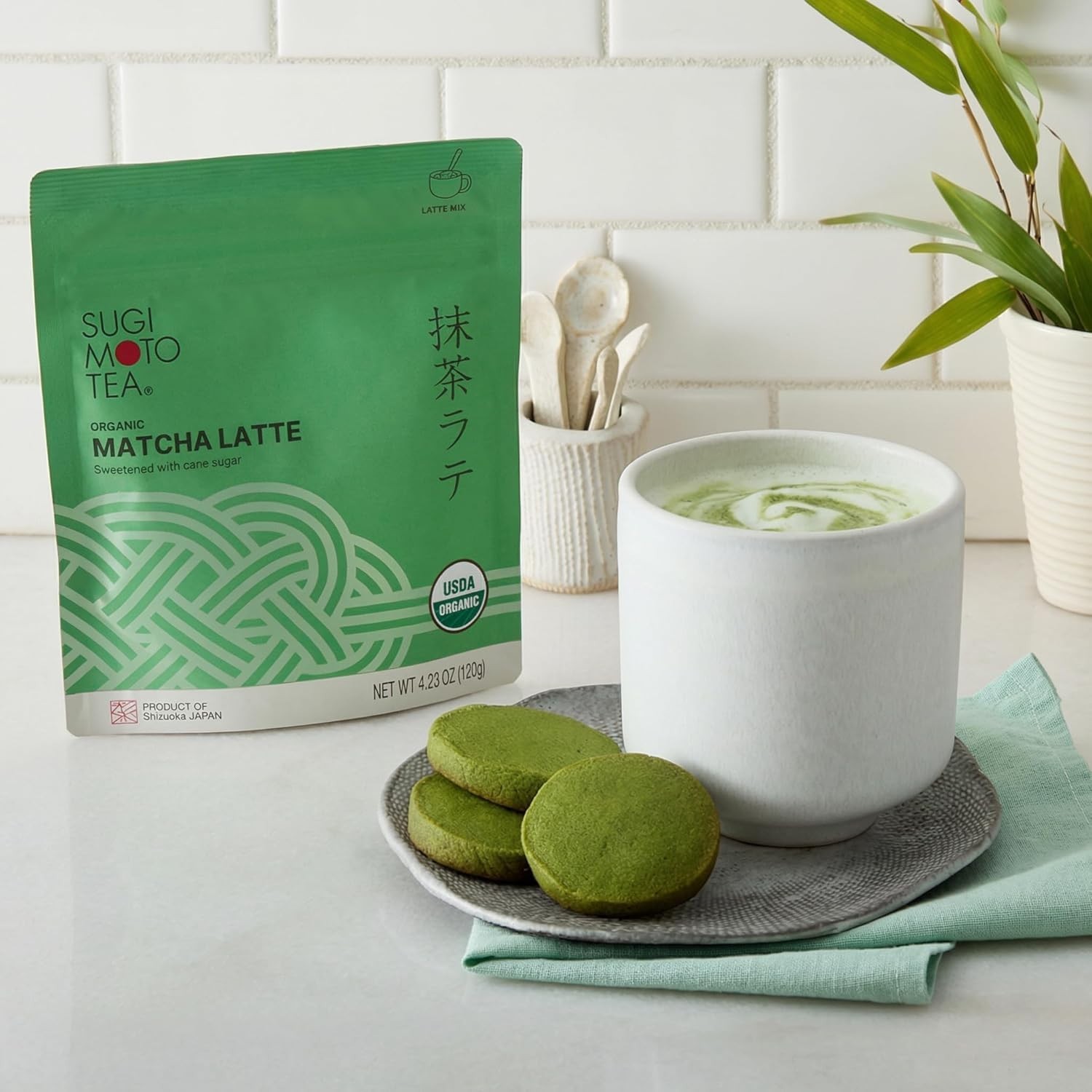 SUGIMOTO TEA Japanese Organic Matcha Latte Blend Mix 4.23 oz (120 g)