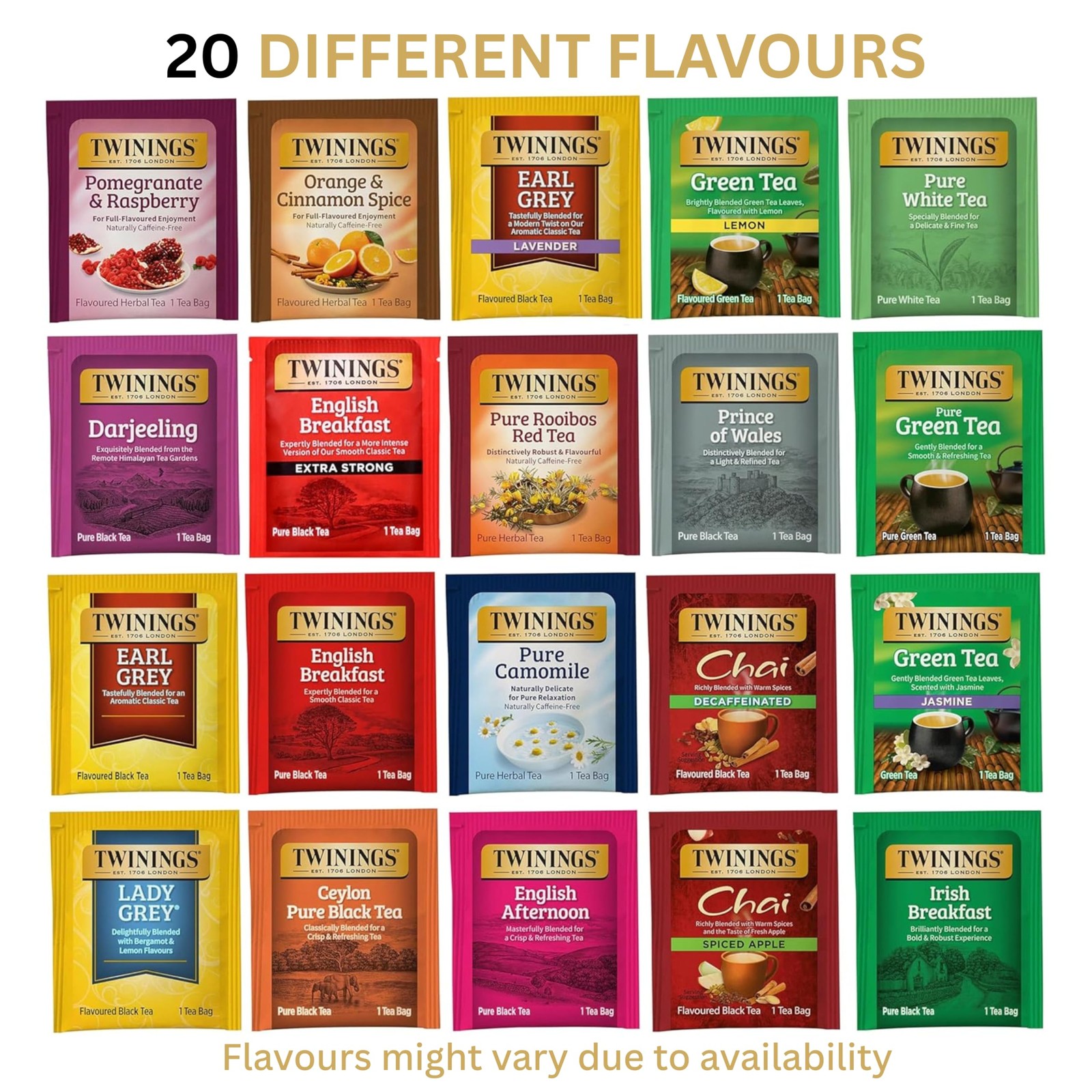 Twinings Tea Bag Sampler, Assortment Variety Pack (20 Count), 20 20 Count