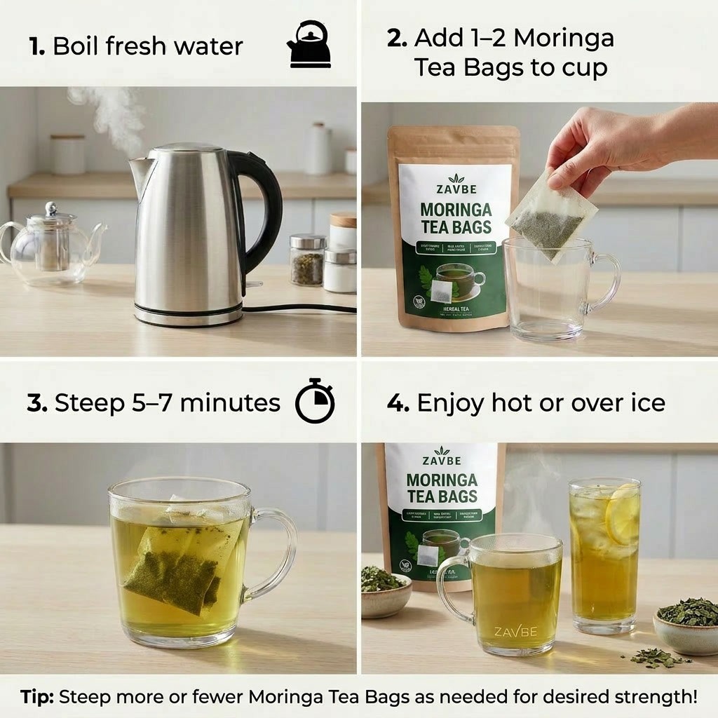 100 Moringa Tea Bags – Pure Moringa Herbal Tea | Caffeine-Free Non-GMO – ZAVBE