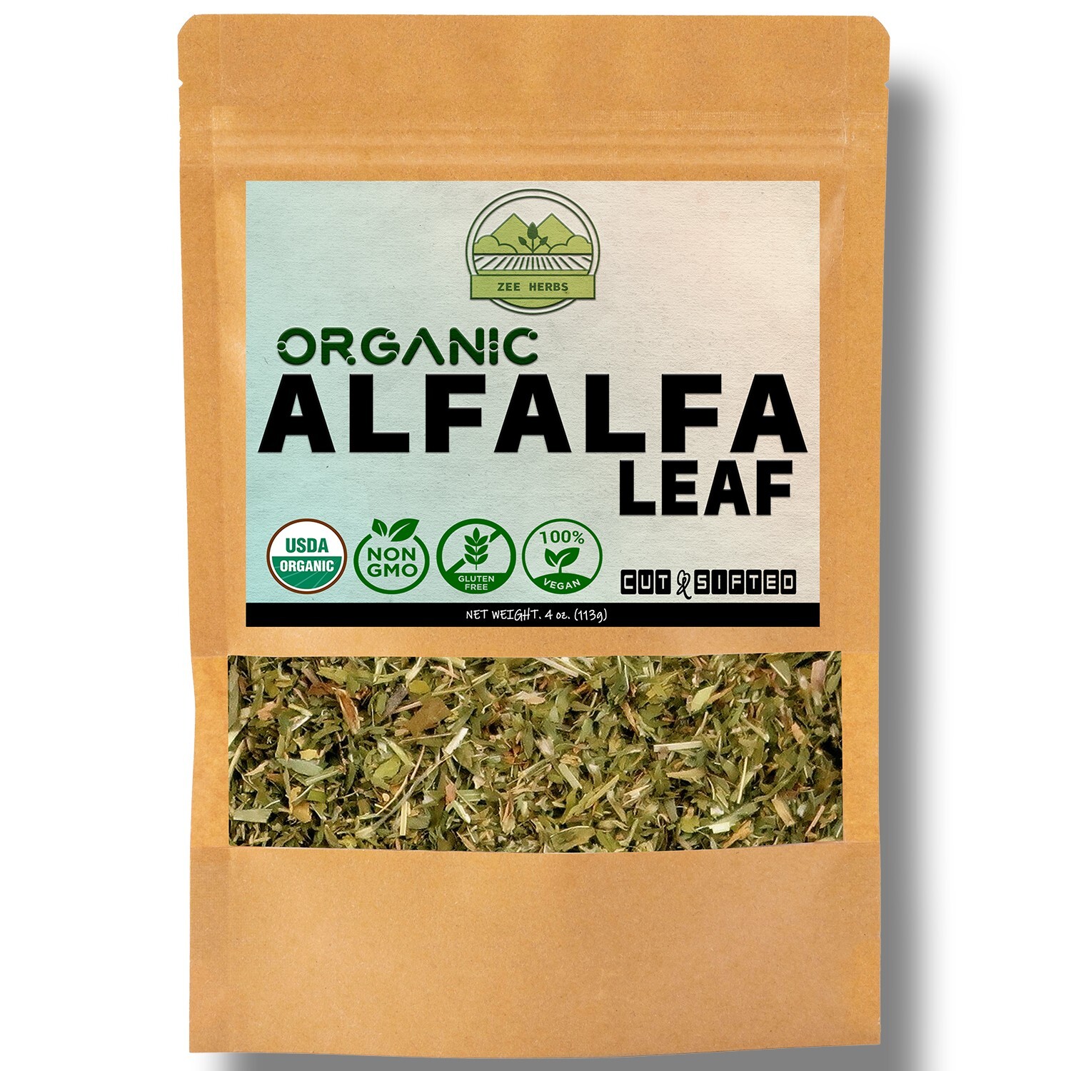 Organic Alfalfa Leaf 4 oz. (113g) Pack, USDA Certified Organic Alfalfa Leaf Herb