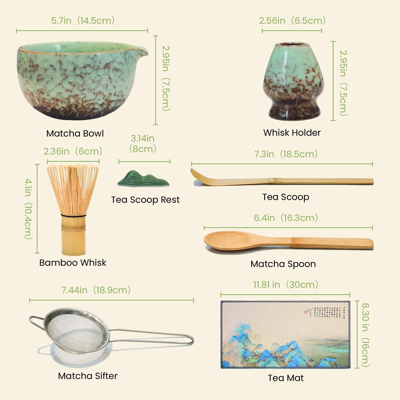 Matcha Whisk Set, Matcha Kit 8 Pcs Includes Bowl, Whisk, Holder, Scoop, Sifte…