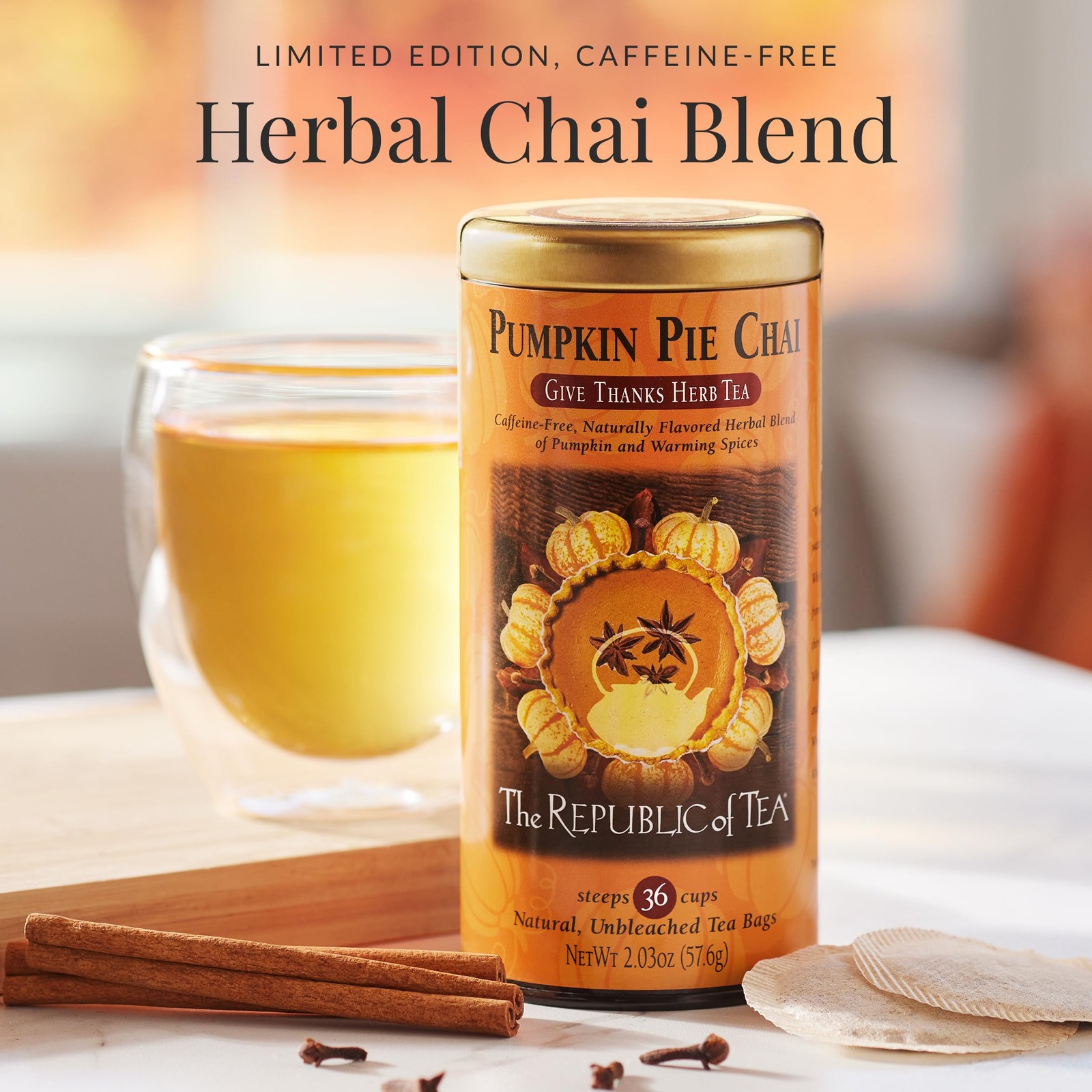 The Republic of Tea – Pumpkin Pie Chai Herbal Tea Tin, 36 Naturally CaffeineF…