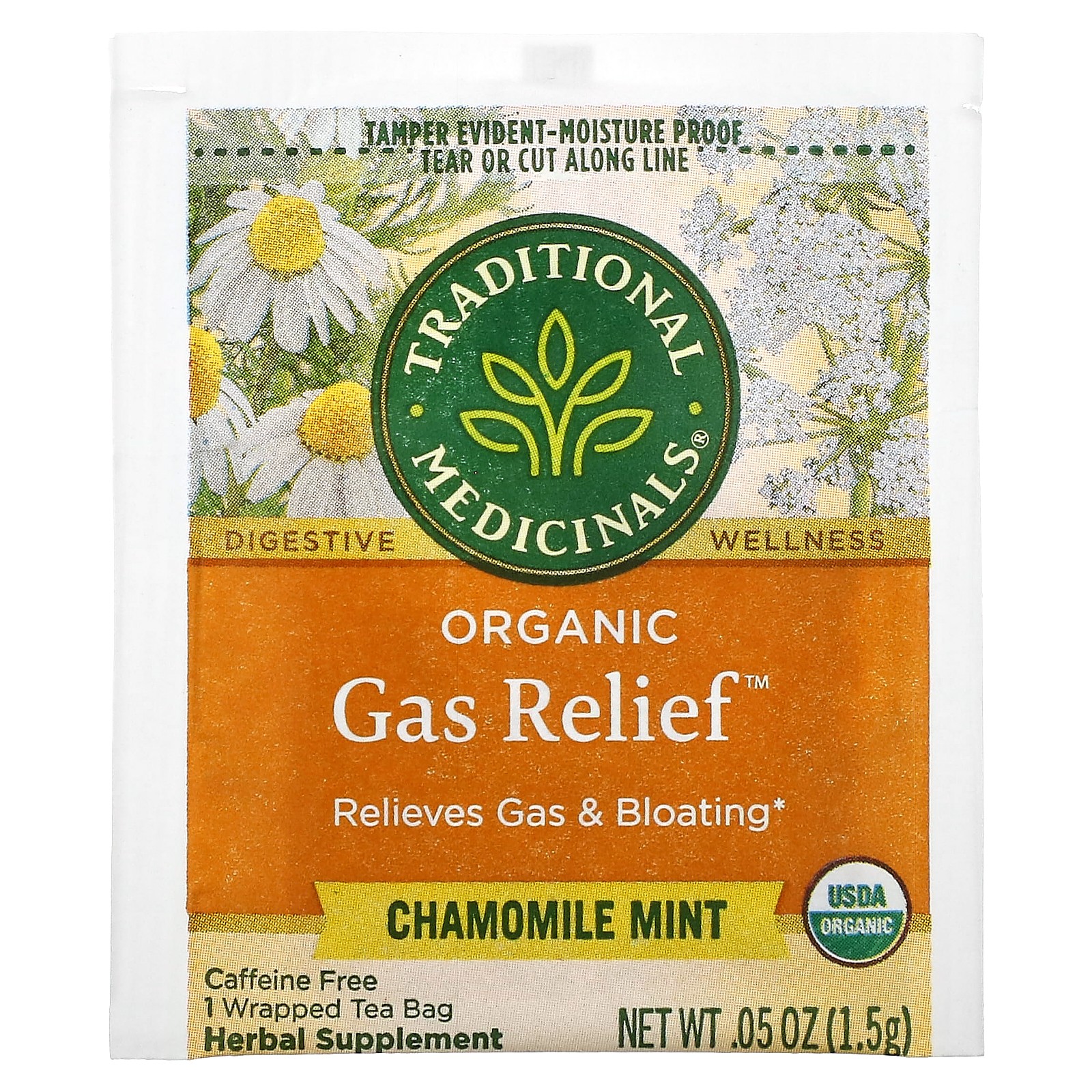 Organic Gas Relief, Chamomile Mint, Caffeine Free, 16 Wrapped Tea Bags, 0.85 oz