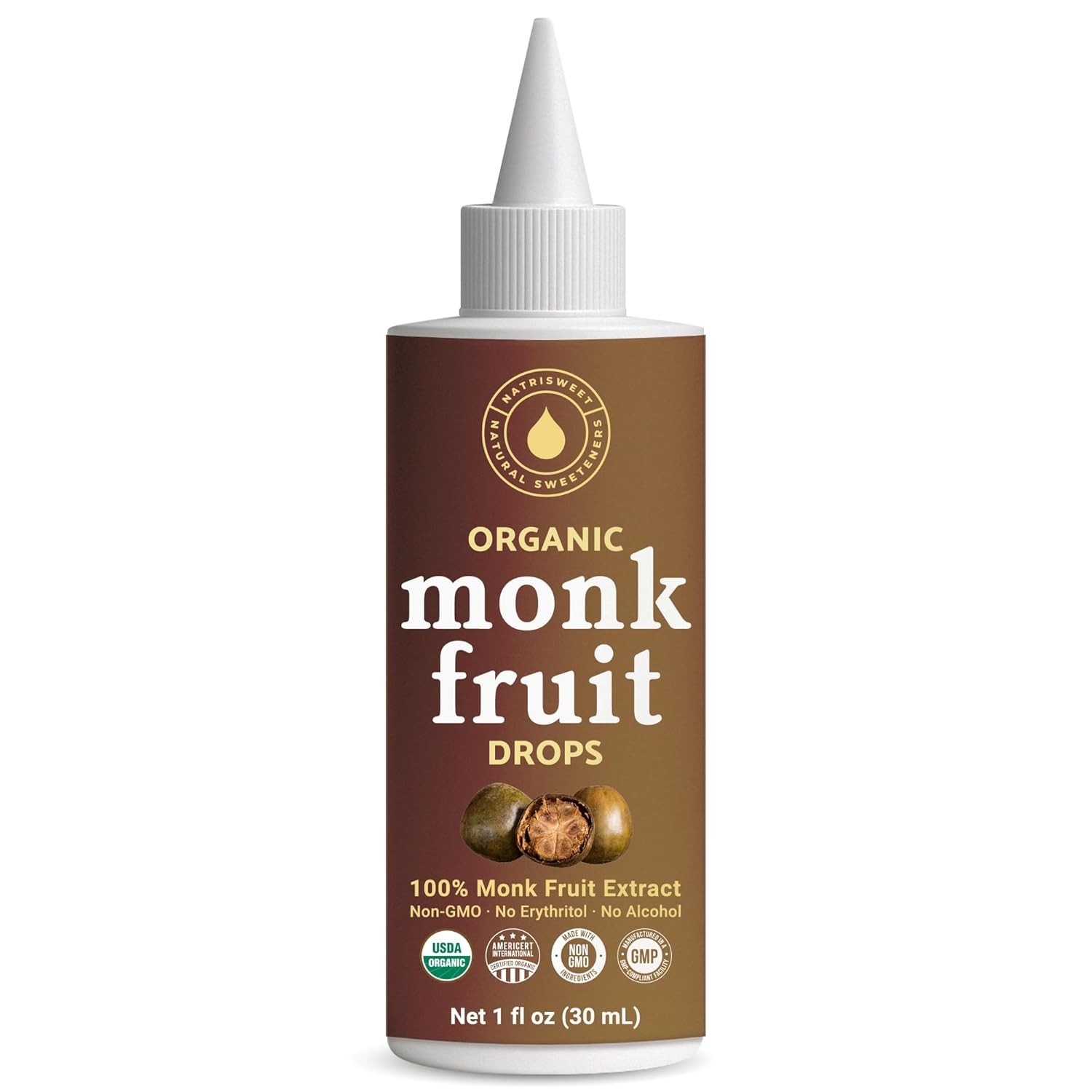 Organic Monk Fruit Liquid Sweetener Drops 100% Pure Extract Zero Sugar 1 fl oz