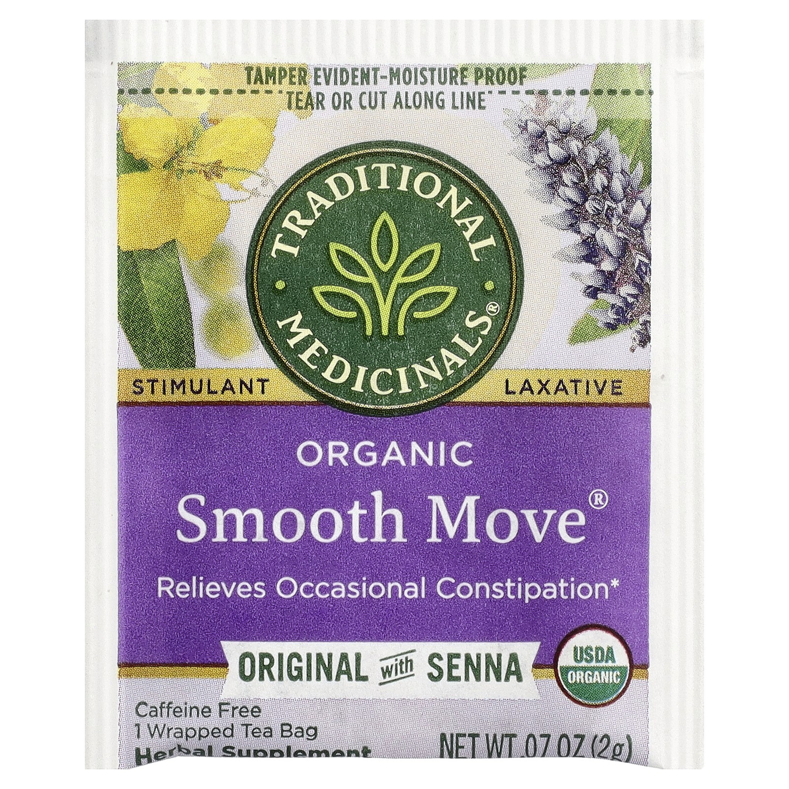 Organic Smooth Move, Original with Senna, Caffeine Free, 16 Wrapped Tea Bags,
