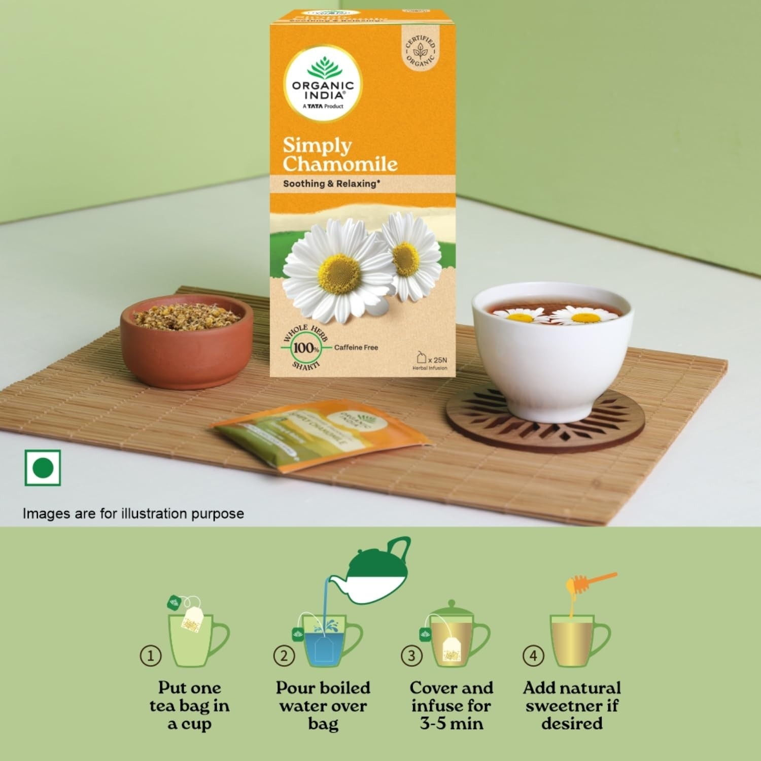 Organic India Simply Chamomile Infusion, 25 Tea Bags Free Shipping World Wide