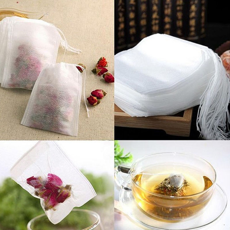 100x Spice Bag Boutique Cotton Self Fill Tea Bags Drawstring 5*7cm White