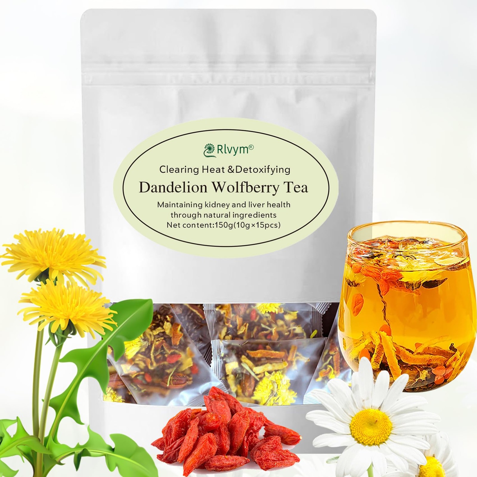 Dandelion Goji Berry Tea for Kidney Liver Health | 15 Herbal Bags