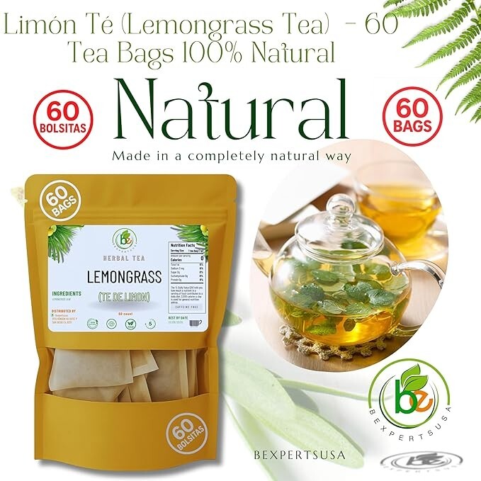 Limón Té (Lemongrass Tea) – 60 Tea Bags – 100% Natural, Vegan, Herbal – Gluten-F