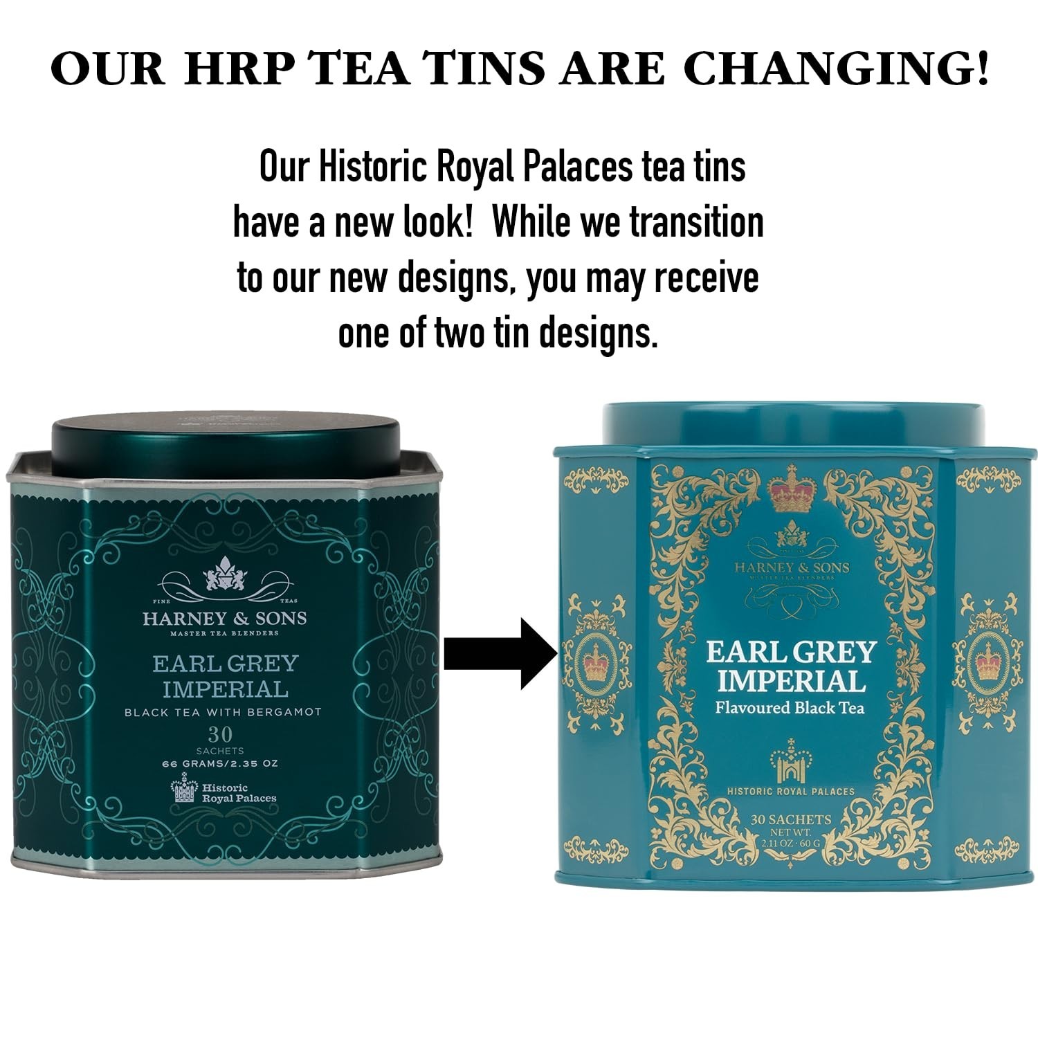 HRP Earl Grey Tea, 30 Sachets, HRP Earl Grey Imperial Tin Design May Vary
