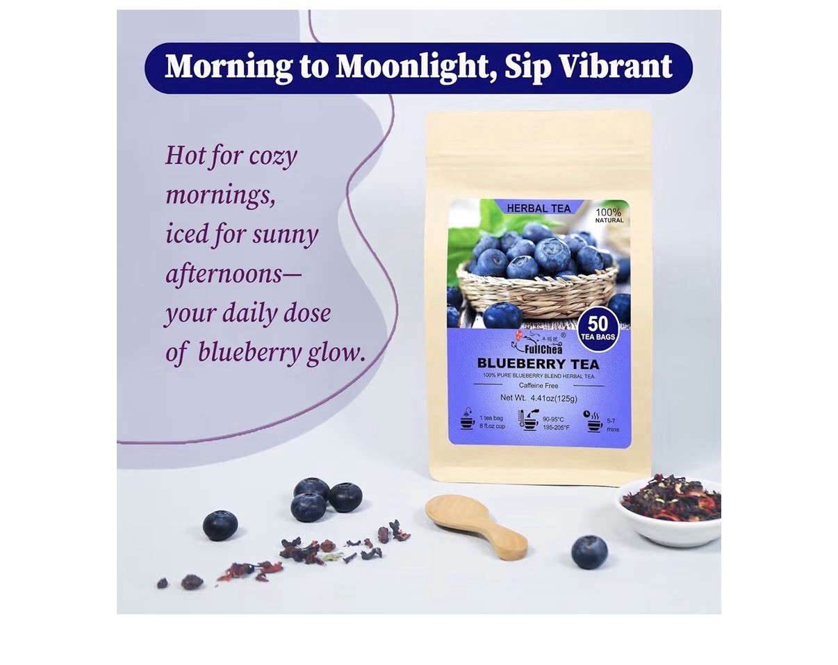 FullChea Blueberry Tea Herbal Tea Natural Caffeine Free 50 Tea Bags