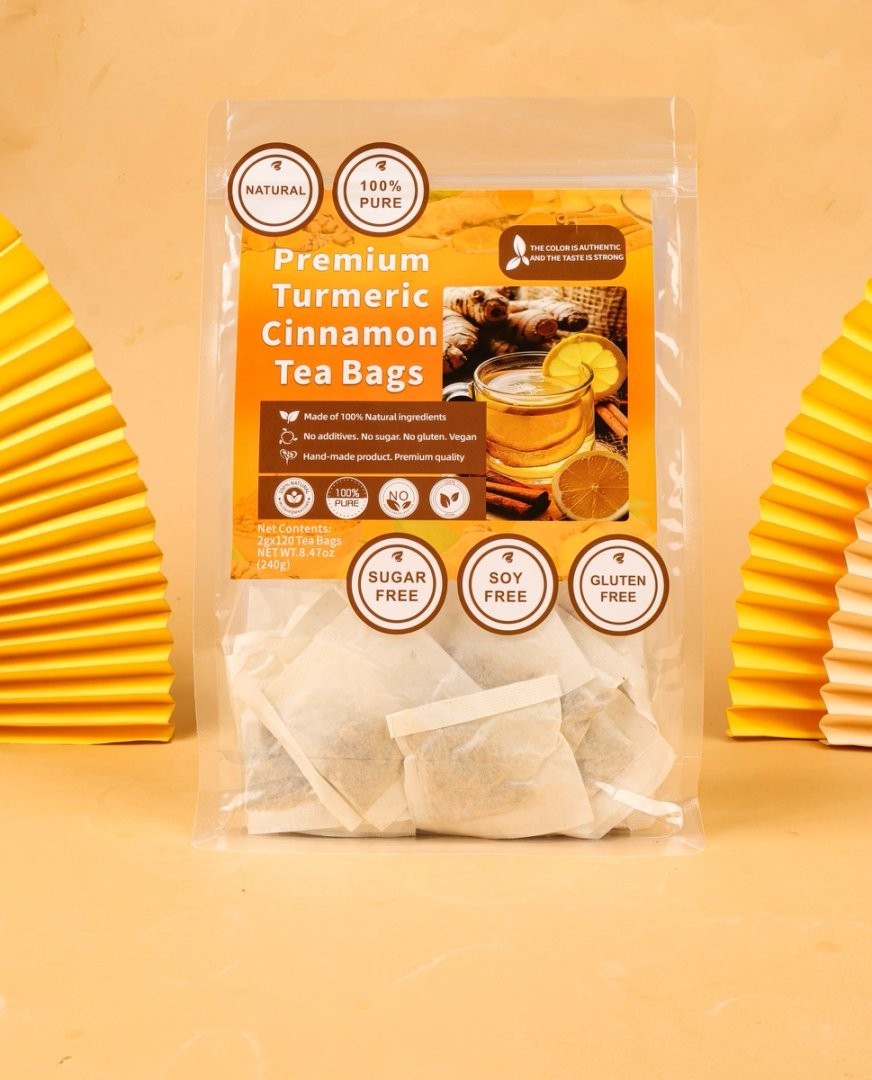 Organic Turmeric, Ginger & Cinnamon – 60 Tea Bags | Plant-Based Pyramid Tea Bag