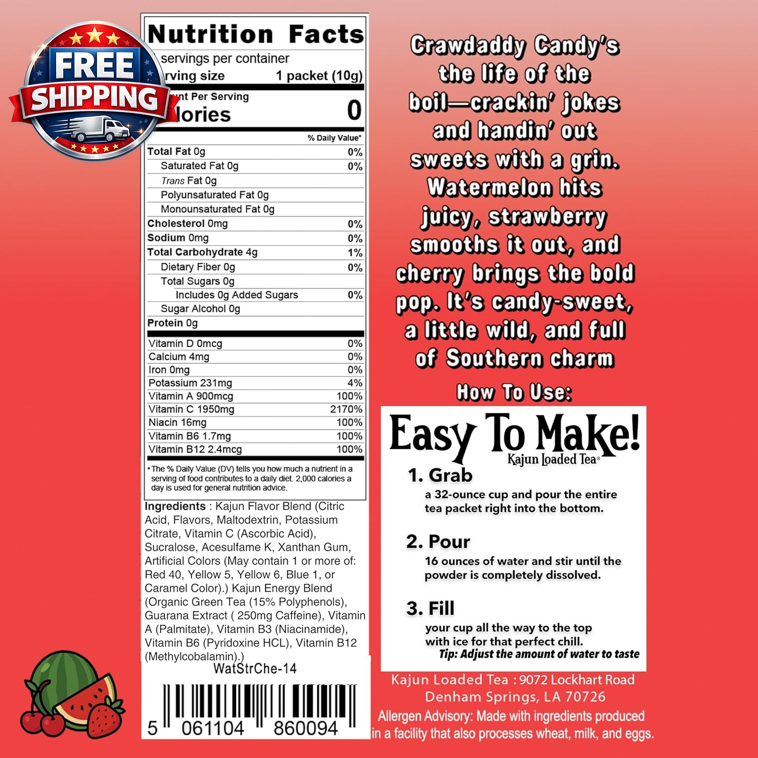 Packets – Crawdaddy Candy | Watermelon + Strawberry + Cherry Flavor | Sugar Free