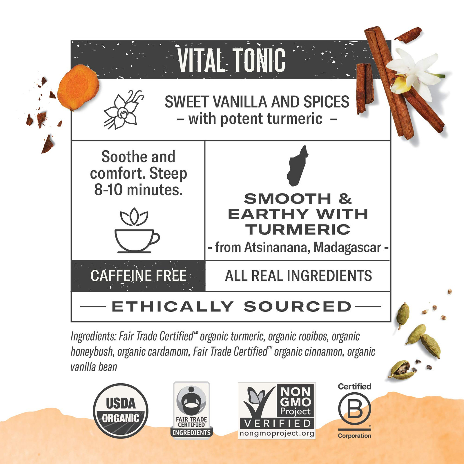 Numi Organic Golden Orange Turmeric Tea 12 Count Herbal Non GMO Caffeine Free