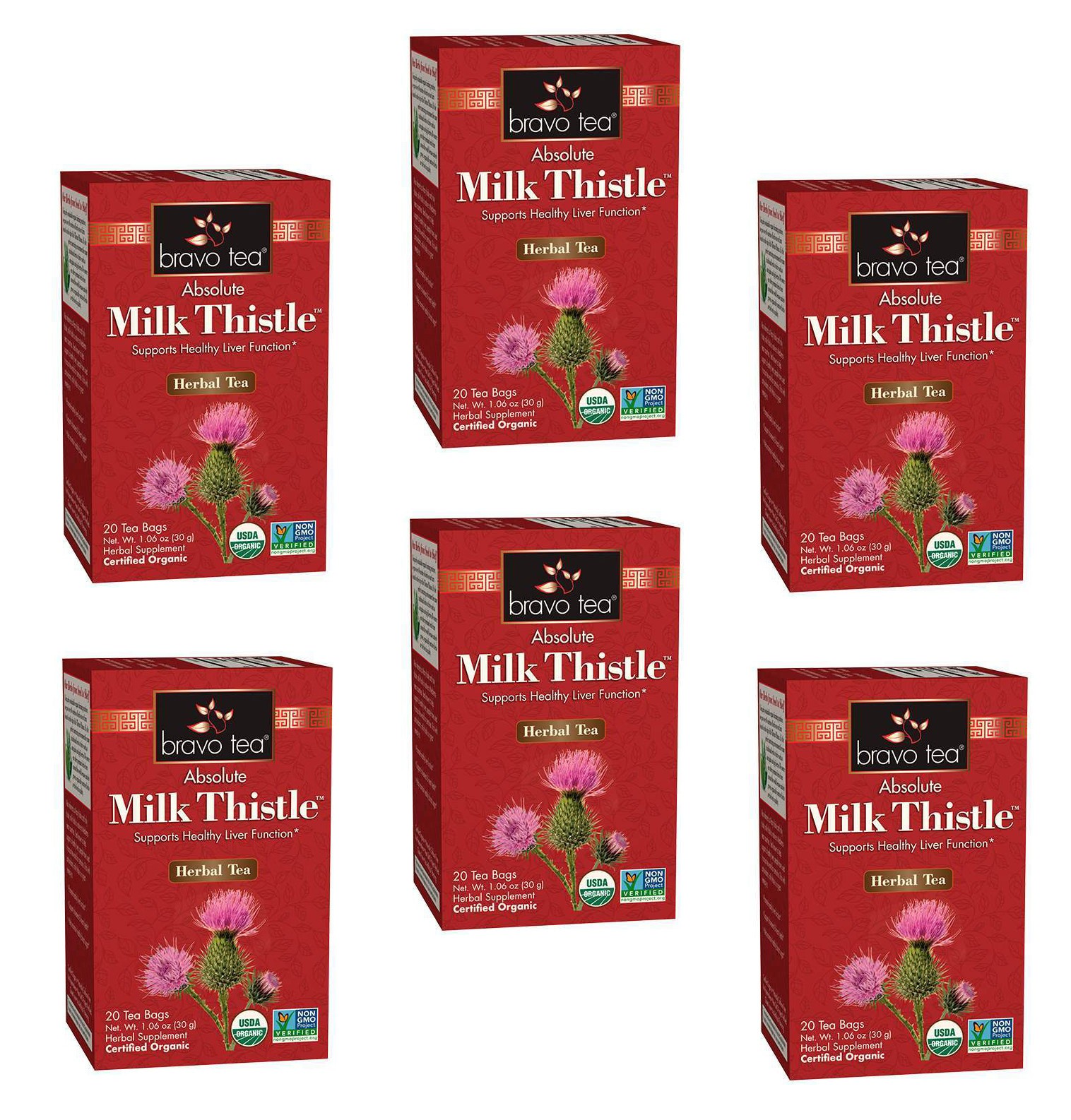 6 PACK Bravo Herbal Tea Absolute MILK THISTLE Healthy LIVER NO GMO