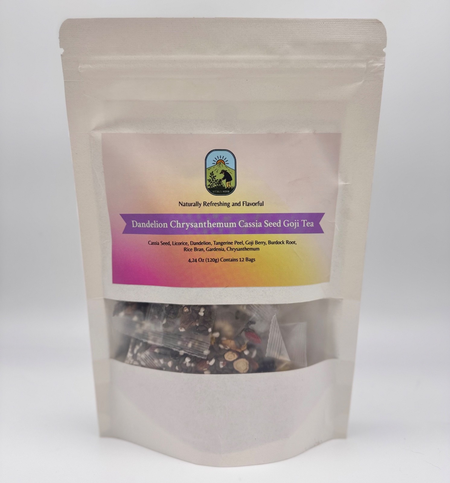 Dandelion Wolfberry Goji Botanical Herbal Tea Caffeine-Free 12 bags 120G Vitals