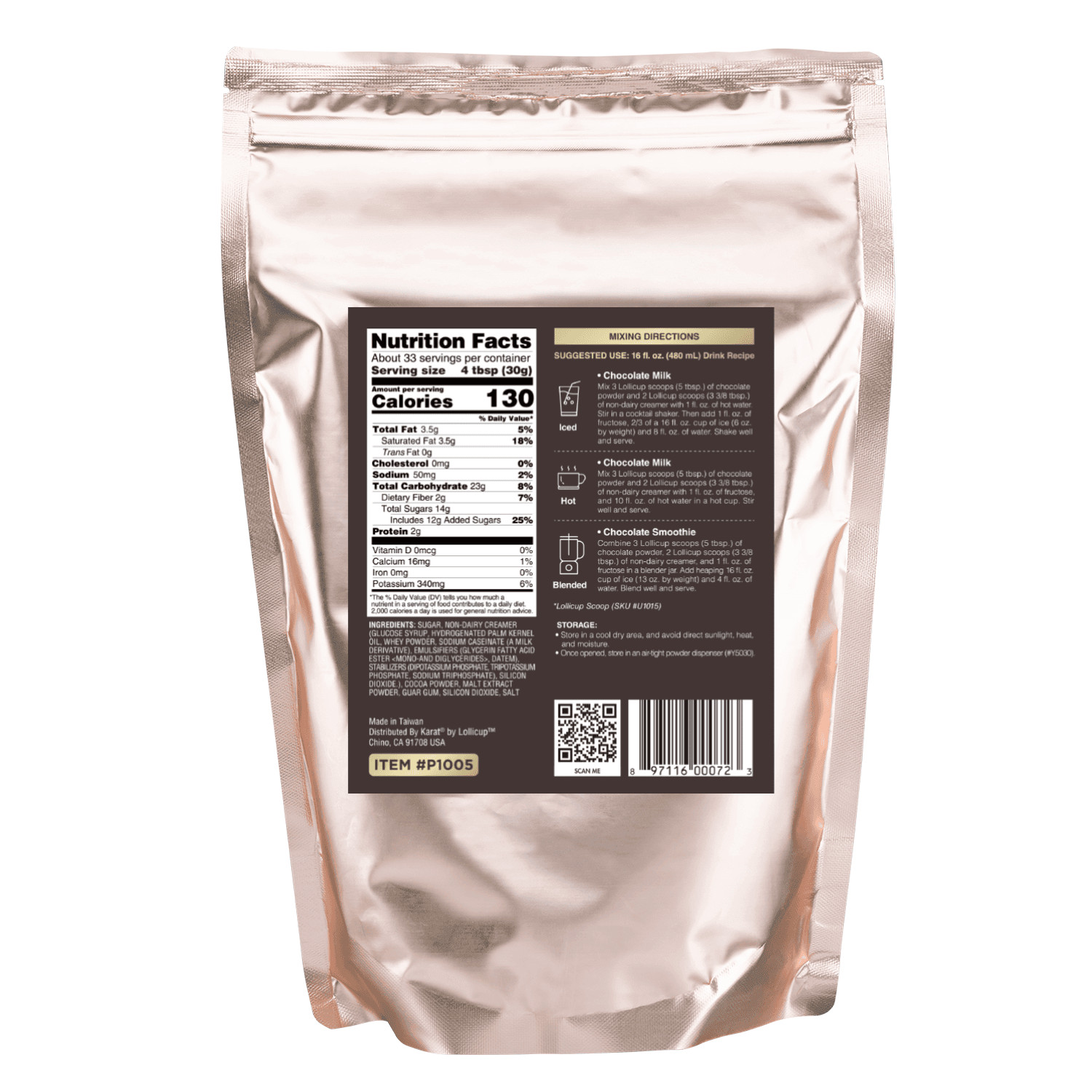 Tea Zone Chocolate Powder (2.2 lbs, P1005) for Chocolate Milk/Boba Tea/Smoothies
