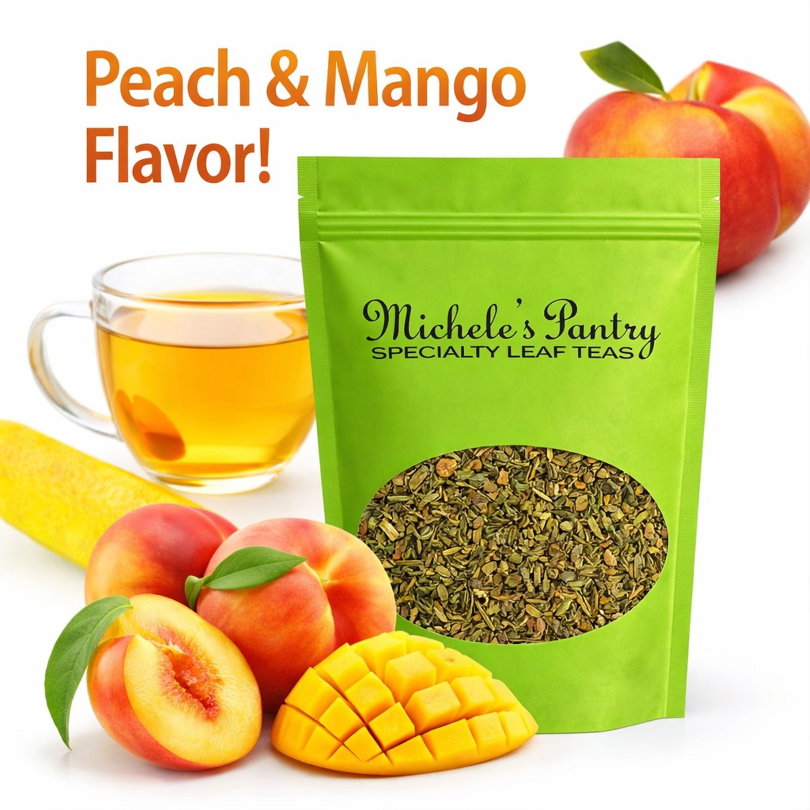 Michele’s Pantry Peach Mango Bulk Green Tea-8 oz. Loose Leaf Tea