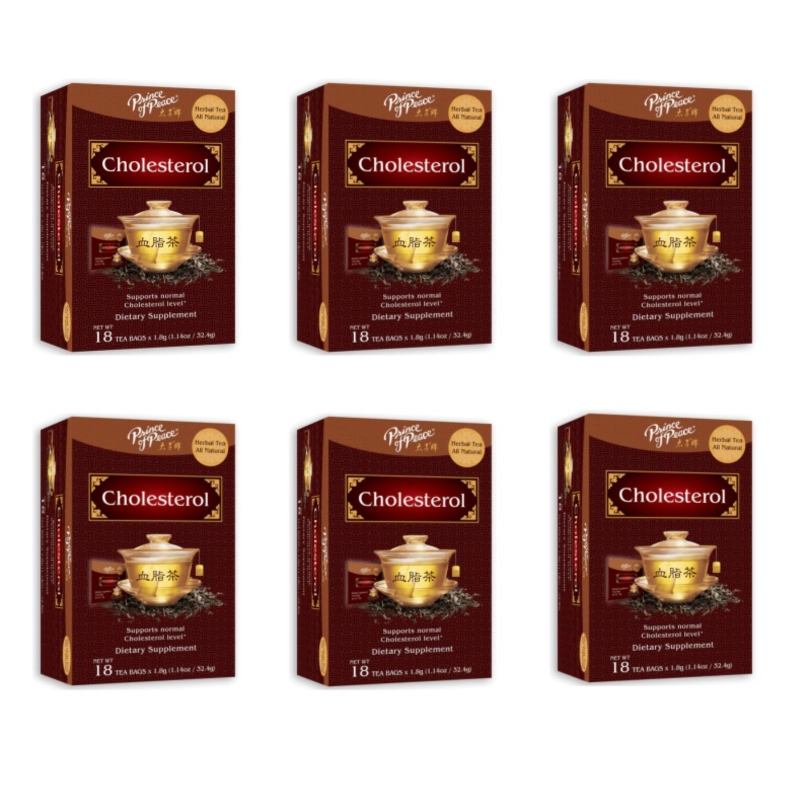 Cholesterol Tea Herbal Tea, 18 Tea Bags Each Box -(6 Boxes) Prince of Peace
