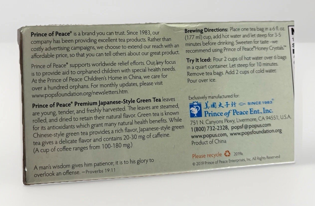 Prince of Peace Premium Japanese Green Tea 6.35 Oz/180g – 100 Tea Bags