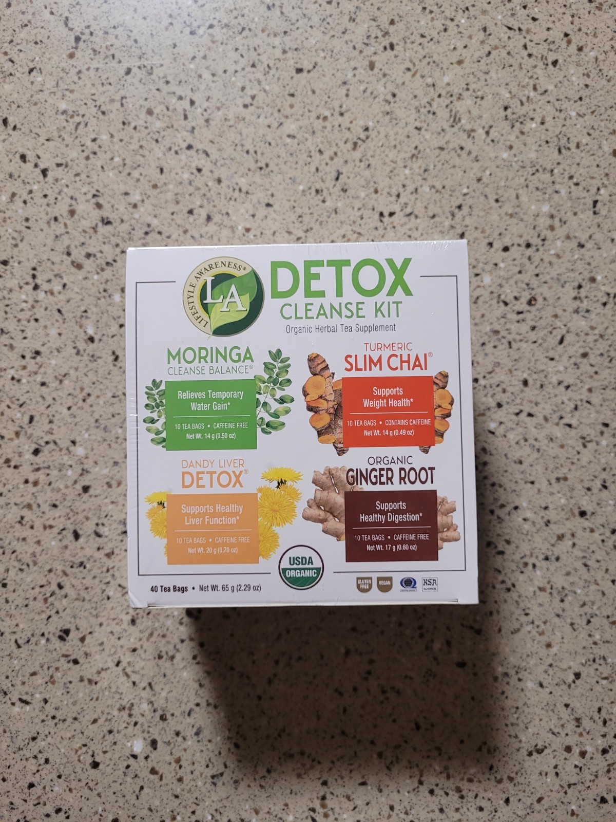 Lifestyle Awareness Detox Cleanse Kit Organic Herbal 40Ct Tea Bags Organic Vegan