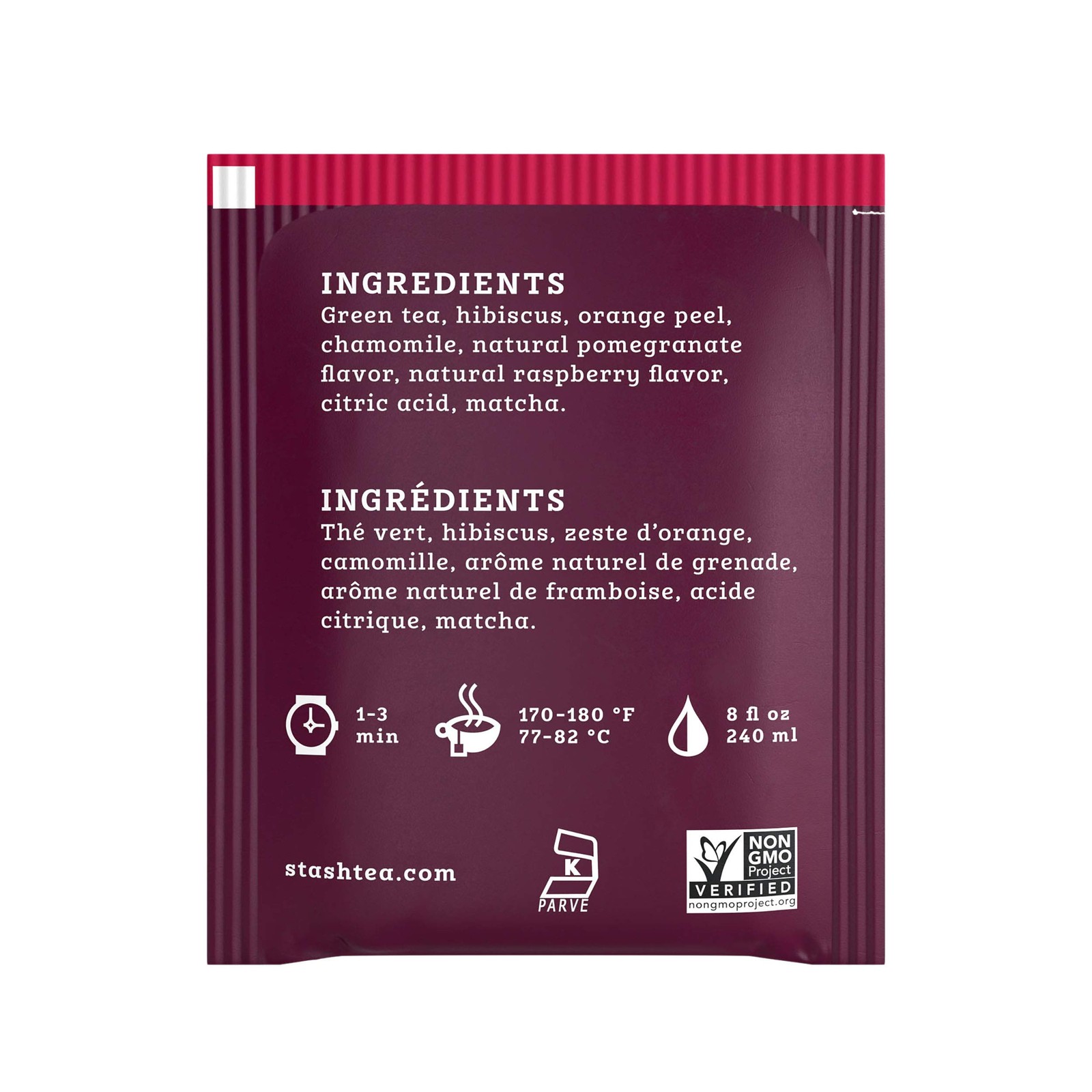 Stash Tea Pomegranate Raspberry & Matcha Green Tea – Caffeinated, Non-Gmo