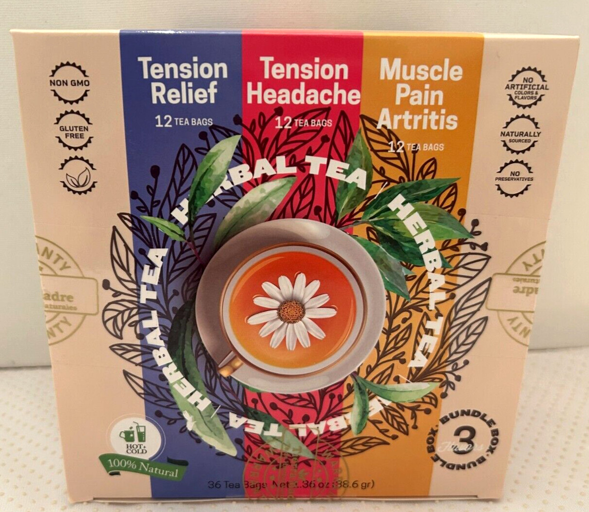 Tierra Madre Herbal Tea Tension, Headache & Muscle Arthritis Pain Relief 36 Bags