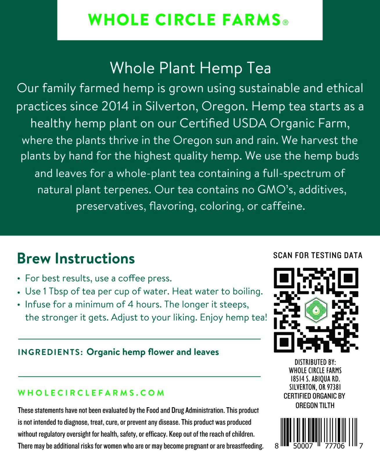 Certified Organic Hemp Tea – From our Farm in Silverton, Oregon