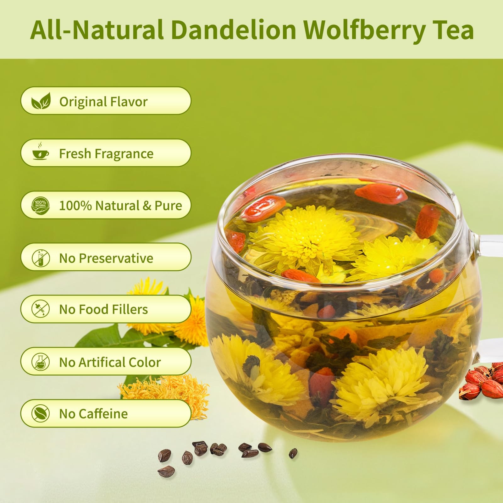 Dandelion Wolfberry Tea Bags, Natural Kidneys & Liver Health Tea with Dandelion,