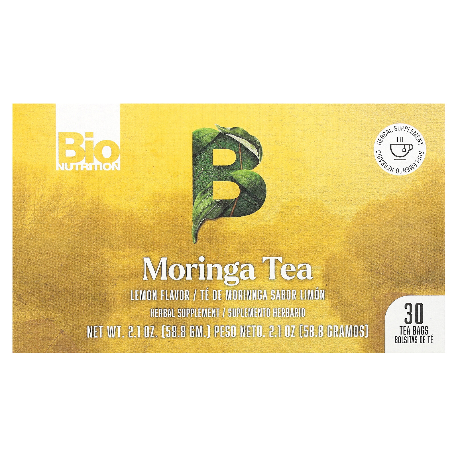 Moringa Tea, Caffeine Free, Lemon, 30 Tea Bags, 2.1 oz (58.8 g)