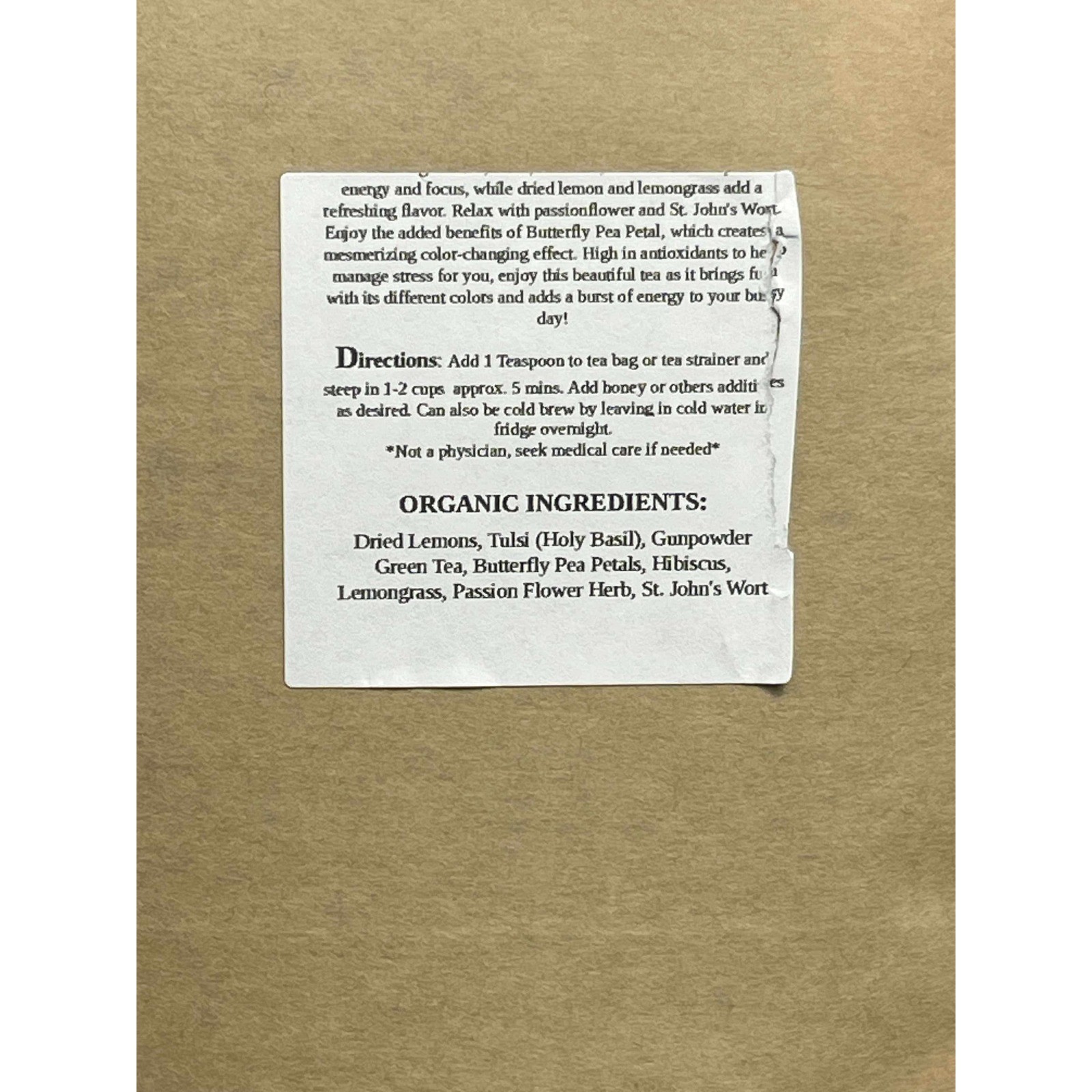 Earthy Girl LLC Thunder Sparks Energy Tea Butterfly Pea Lemongrass Hibiscus