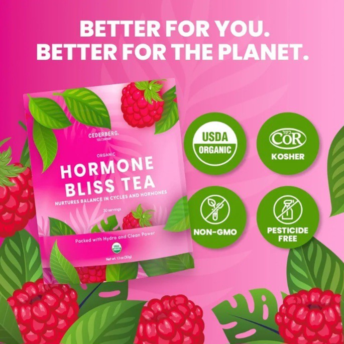 2 PACK Cederberg Hormone Bliss Tea Balance for PCOS Organic Raspberry Loose Leaf