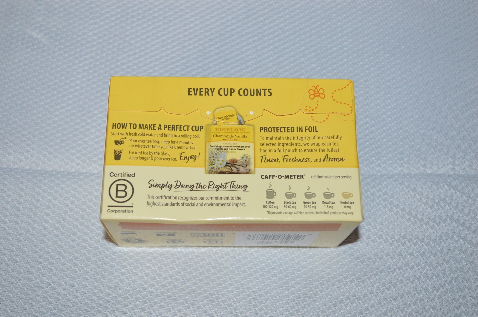 BIGELOW ~ CHAMOMILE VANILLA AND HONEY ~ HERBAL TEA ~ CAFFEINE FREE ~ 20 TEA BAGS