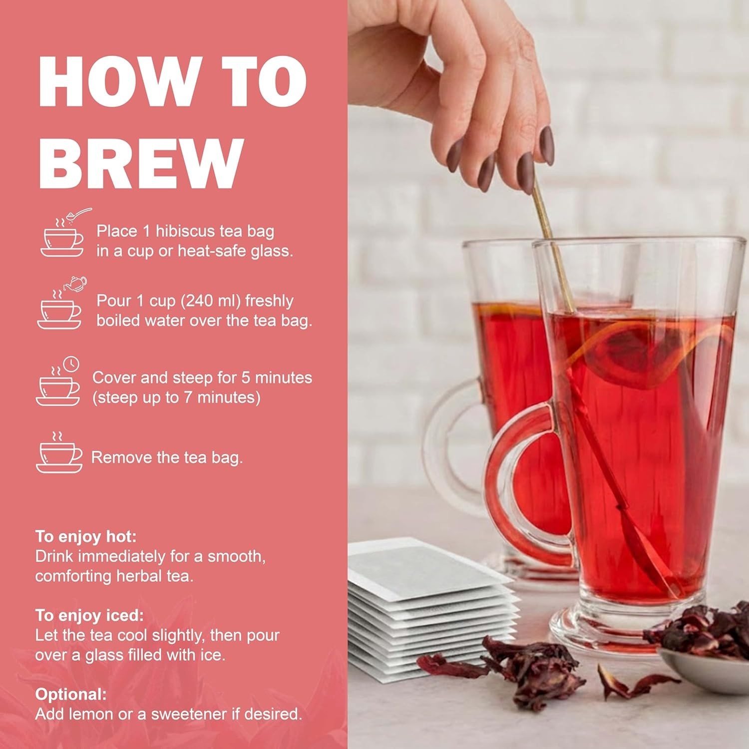 Hibiscus Tea with Moringa 75 Tea bags, Herbal Wellness Blend for Blood Pressure