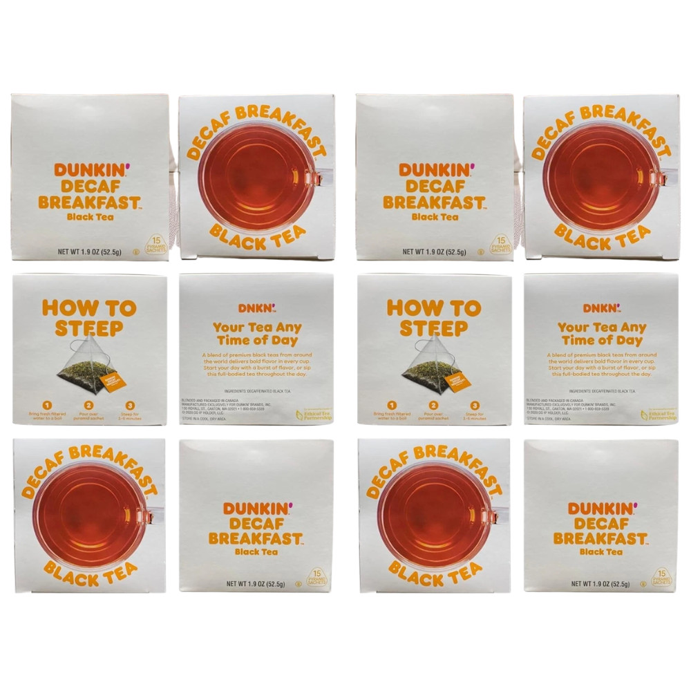 Dunkin Decaf Breakfast Black Tea 180 Tea Bags Total (12 Individual Boxes of 15