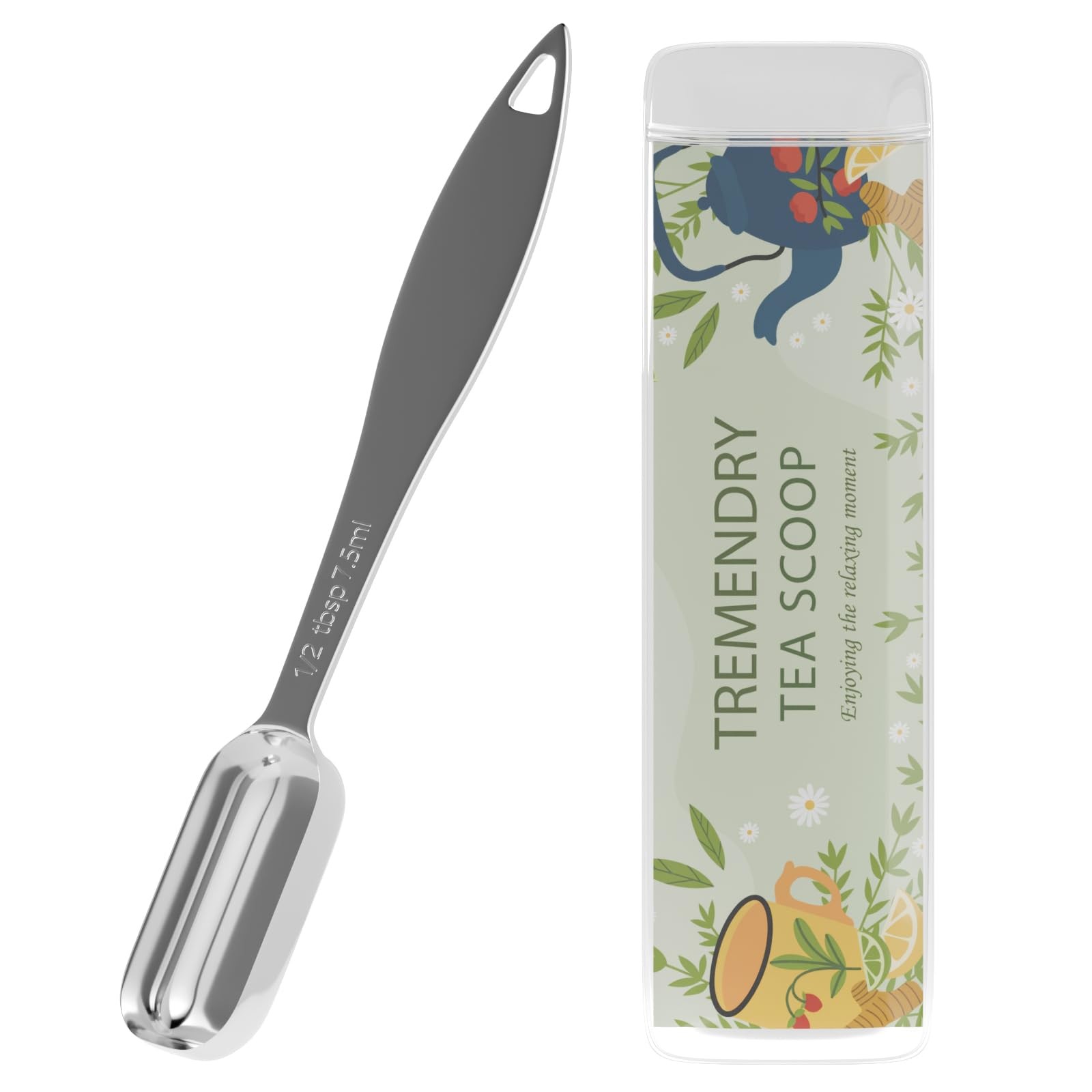 TREMENDRY Tea Scoop for Measure Loose Leaf, 1.5tsp(7.5ml) 1.5tsp, Silver