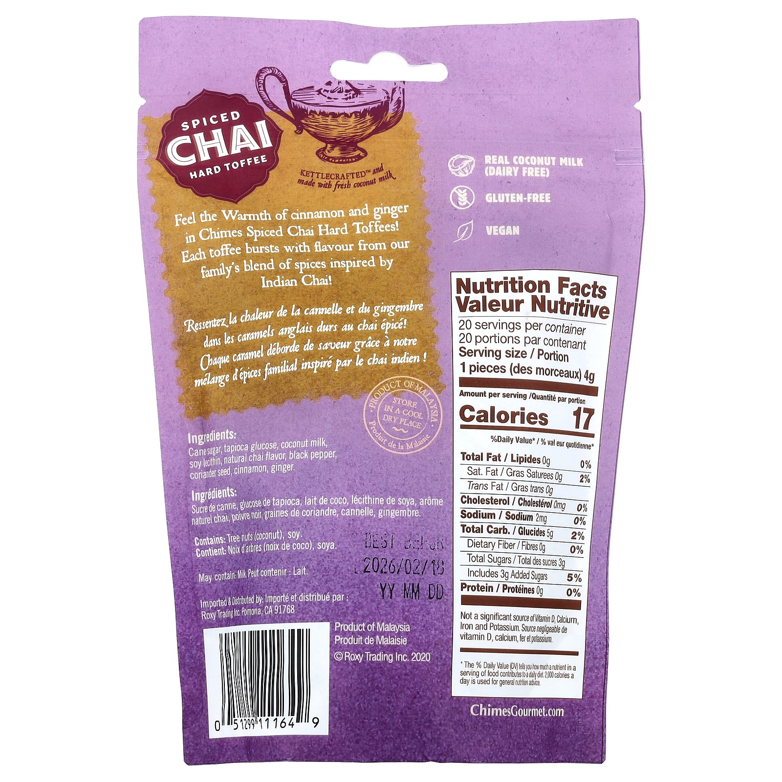 Spiced Chai, Hard Toffee, 3.5 oz (100 g)