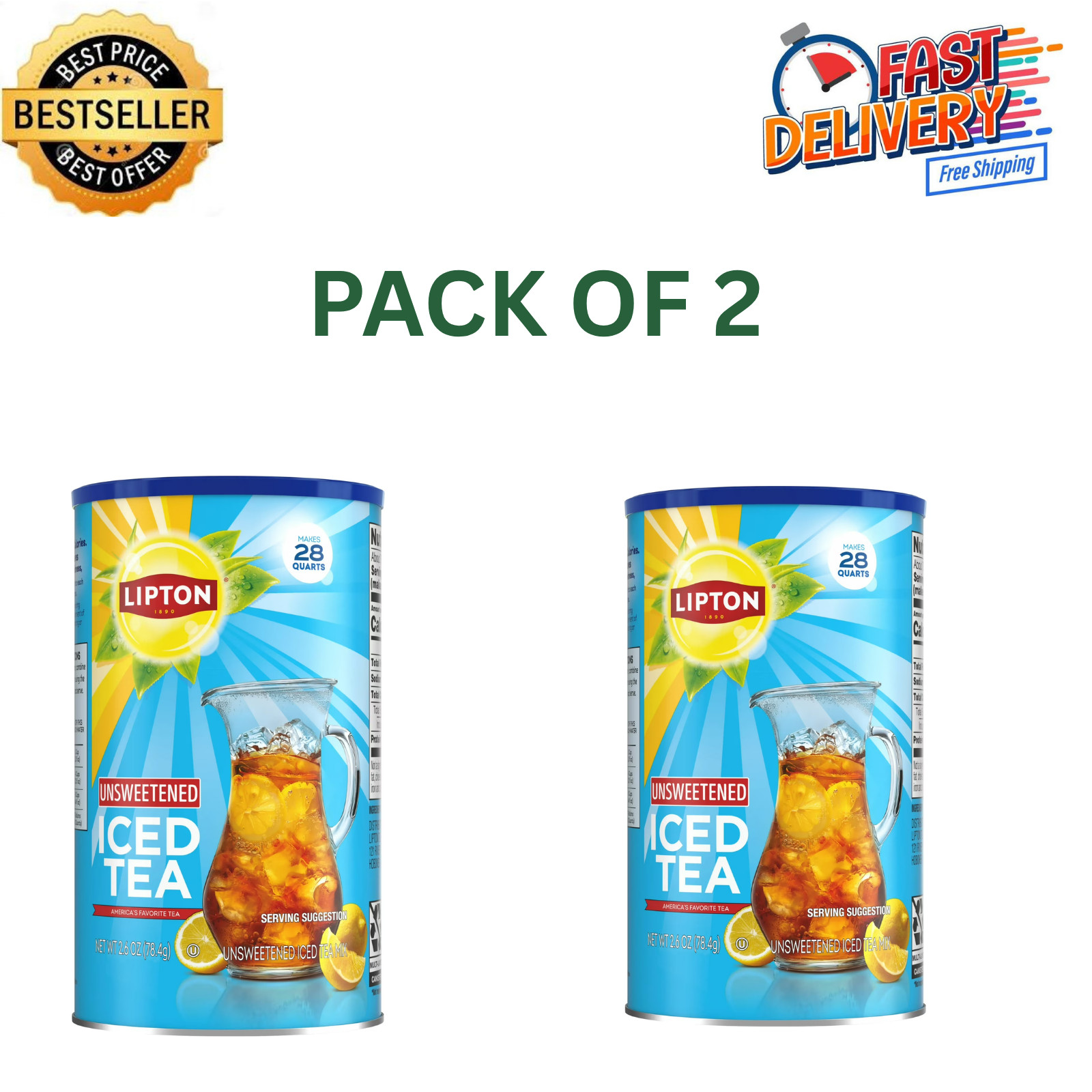 Lipton Unsweetened Black Tea Iced Tea Mix, 28 Quarts,,