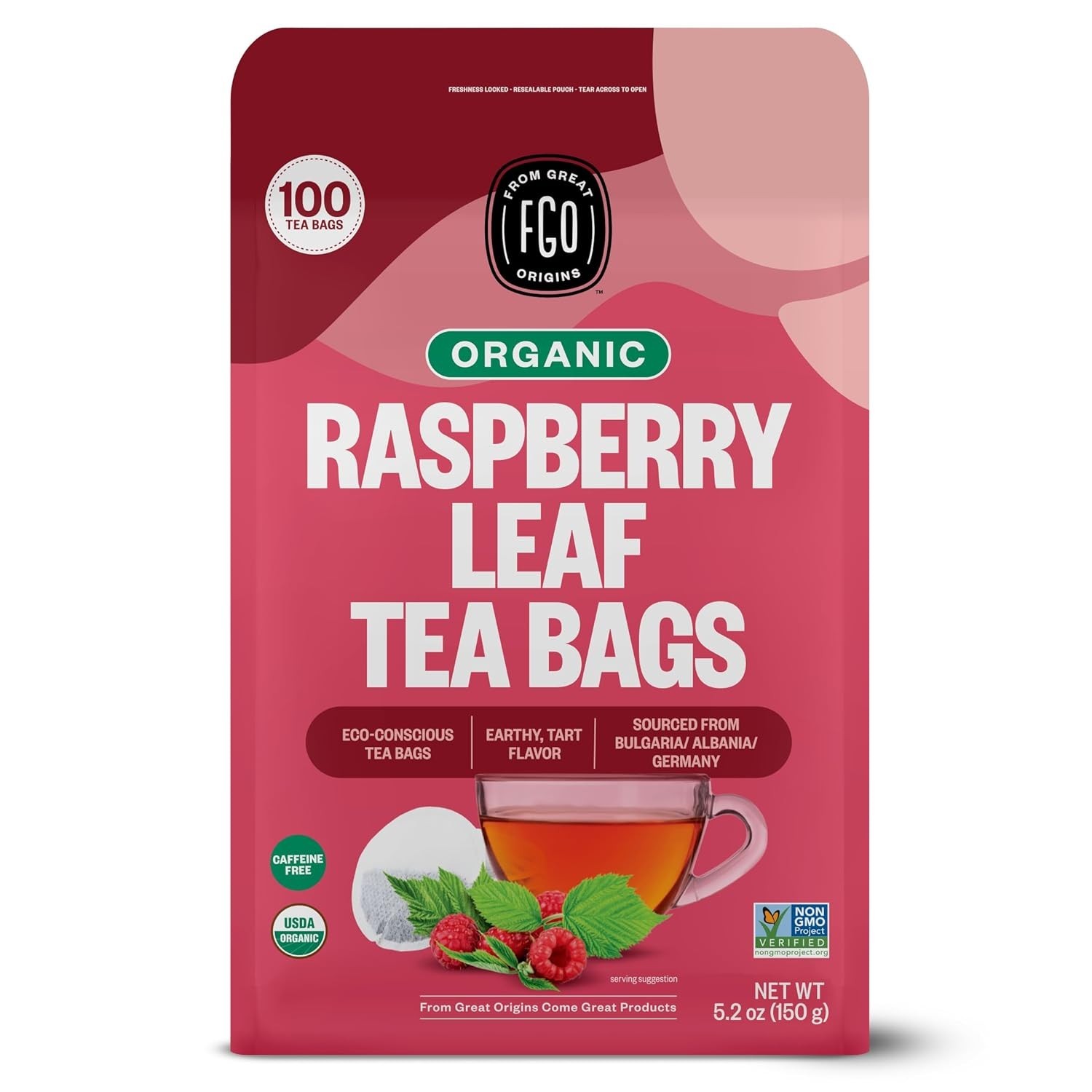 Organic Caffeine-Free Raspberry Leaf Tea – 100 Eco-Conscious Tea Bags