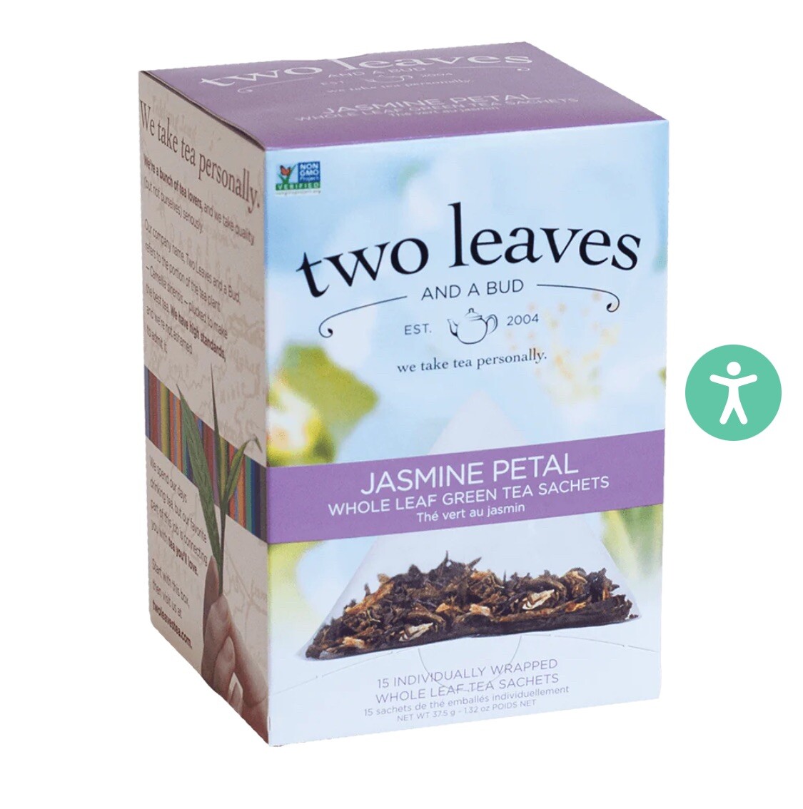 Organic Variety Pack Of 50 Single Packaged TWO LEAVES AND A BUD Tea Sachets