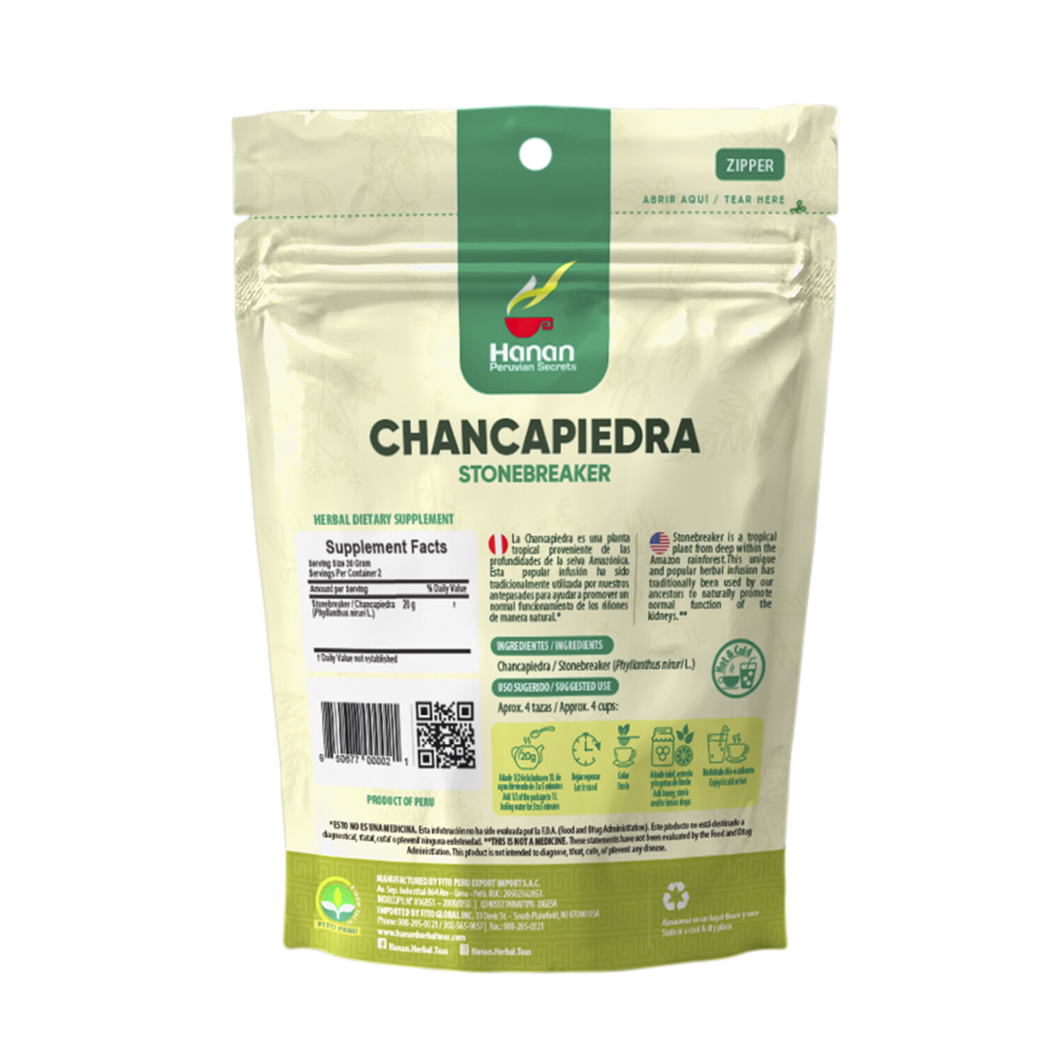 Hanan Peruvian Secrets Chancapiedra Herbal Tea | 100% Natural Stonebreaker | 1.4