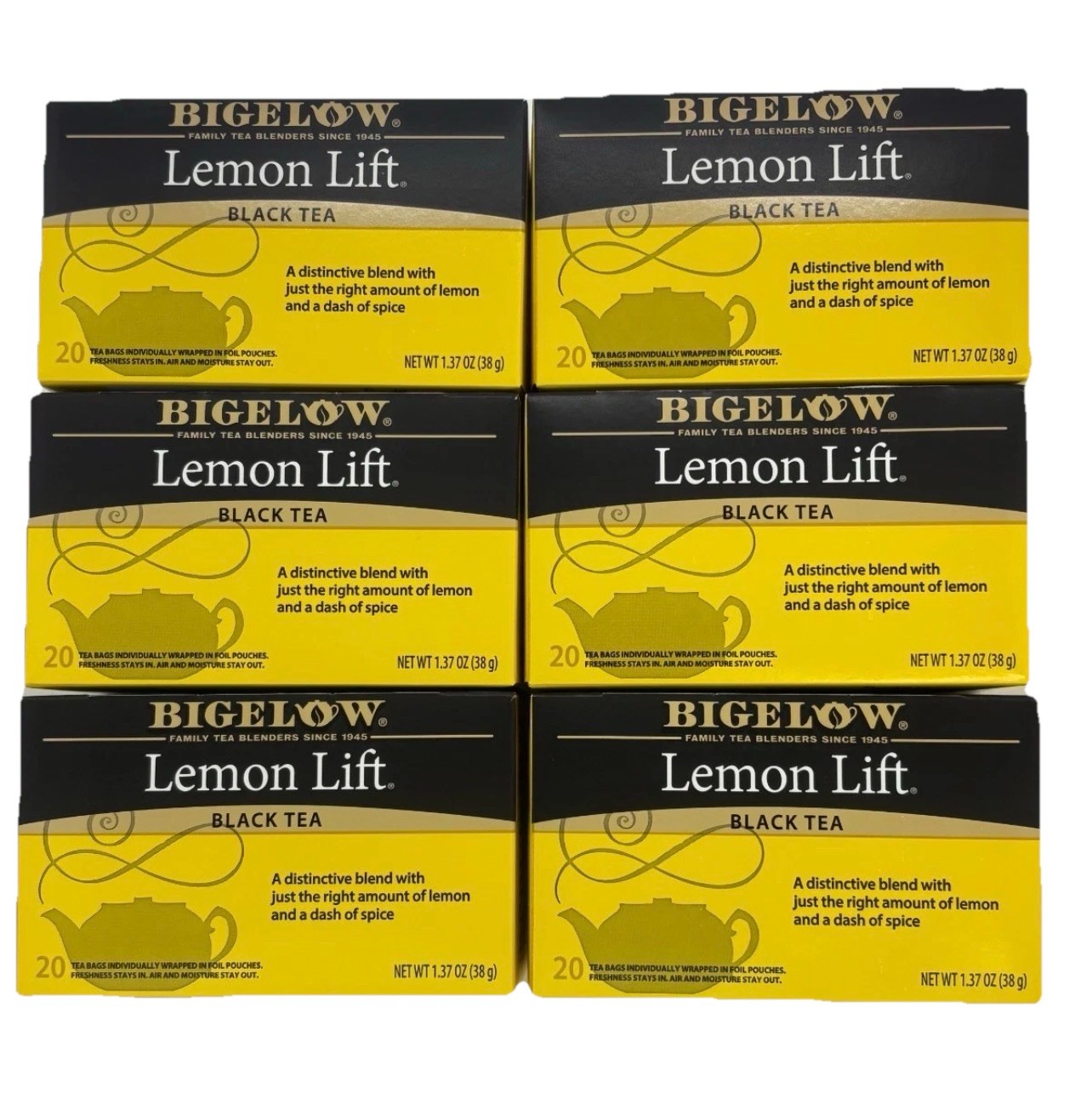 Bigelow Tea Lemon Lift Black Teabags, 20 Count, Pack of 6, EXP 2/2029
