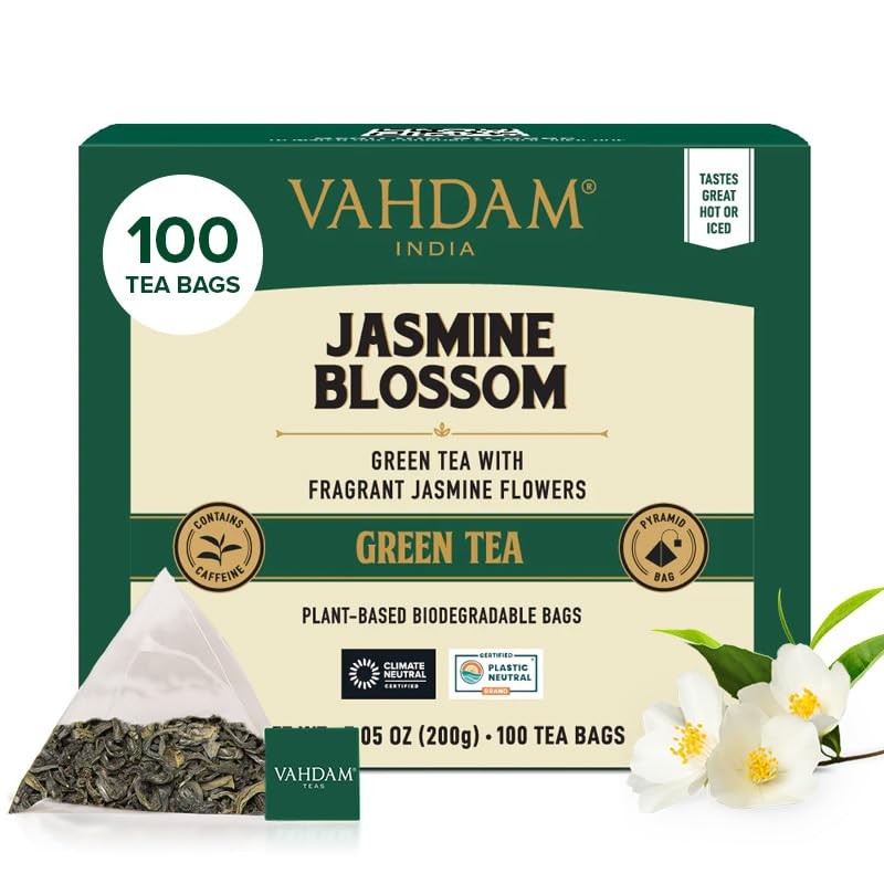 VAHDAM, Jasmine Green Tea Bags (100 Count) Med 100 Count (Pack of 1)